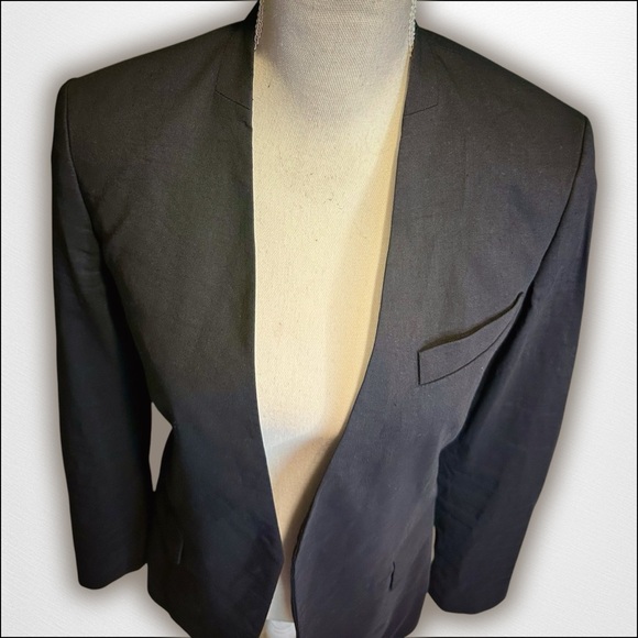 Theory ‘Collarless Staple Jacket in Stretch Linen’ w/ Pocket in Black Size 2 - Picture 6 of 15